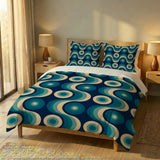 Blue Retro Mid Century Duvet Cover Set – Double Sided Printed Bedding - Bedding - retro
