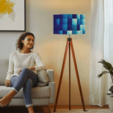 Blue Tones Ombrè Squares Retro Tripod Floor Lamp - Nordic Wooden Light - retro floor lamps