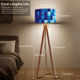 Blue Tones Ombrè Squares Retro Tripod Floor Lamp - Nordic Wooden Light - retro floor lamps