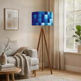 Blue Tones Ombrè Squares Retro Tripod Floor Lamp - Nordic Wooden Light - retro floor lamps