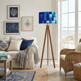 Blue Tones Ombrè Squares Retro Tripod Floor Lamp - Nordic Wooden Light - retro floor lamps