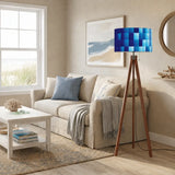 Blue Tones Ombrè Squares Retro Tripod Floor Lamp - Nordic Wooden Light - retro floor lamps