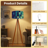 Blue Tones Ombrè Squares Retro Tripod Floor Lamp - Nordic Wooden Light - retro floor lamps