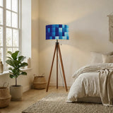 Blue Tones Ombrè Squares Retro Tripod Floor Lamp - Nordic Wooden Light - retro floor lamps