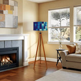 Blue Tones Ombrè Squares Retro Tripod Floor Lamp - Nordic Wooden Light - retro floor lamps
