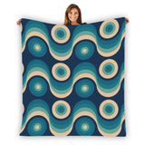 Blue Vintage Style Flannel Blanket – 70s Midcentury Modern Accent - retro ads