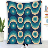 Blue Vintage Style Flannel Blanket – 70s Midcentury Modern Accent - retro ads