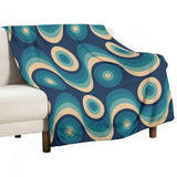 Blue Vintage Style Flannel Blanket – 70s Midcentury Modern Accent - retro ads
