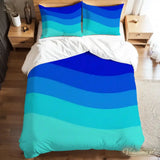 Blue Waves Duvet Cover Set: 70s Retro Full Size Microfiber Bedding - retro bedding