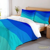 Blue Waves Duvet Cover Set: 70s Retro Full Size Microfiber Bedding - retro bedding