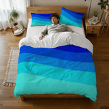 Blue Waves Duvet Cover Set: 70s Retro Full Size Microfiber Bedding - retro bedding