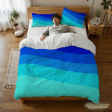 Blue Waves Duvet Cover Set: 70s Retro Full Size Microfiber Bedding - retro bedding