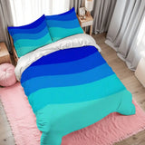 Blue Waves Duvet Cover Set: 70s Retro Full Size Microfiber Bedding - retro bedding