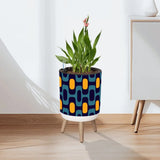 Blue Yellow Retro 70s Scandi Style Planter with Wooden Legs - retro plant pot