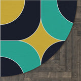 Bold 60s Retro Round Chenille Rug Geometric Accent Black Turquoise Mustard - 60’’ × 60’’ - retro rug
