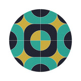 Bold 60s Retro Round Chenille Rug Geometric Accent Black Turquoise Mustard - 60’’ × 60’’ - retro rug