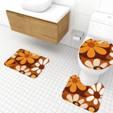 Bold Floral 70s Style Bathroom Mat Set | Retro Midcentury 3-Piece Rugs - One Size - retro bathroom