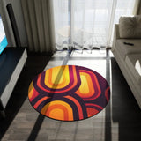 Bright 70s RETRO ROUND RUG Boho Hippie Orange Burgundy Midcentury Accent Rug - 60’’ × 60’’ - retro ads