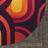 Bright 70s RETRO ROUND RUG Boho Hippie Orange Burgundy Midcentury Accent Rug - 60’’ × 60’’ - retro ads