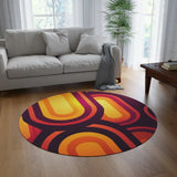 Bright 70s RETRO ROUND RUG Boho Hippie Orange Burgundy Midcentury Accent Rug - 60’’ × 60’’ - retro ads