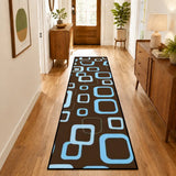 Brown Blue 60s Retro Runner Rugs | Midcentury Style Floor Runners - retro runner