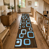 Brown Blue 60s Retro Runner Rugs | Midcentury Style Floor Runners - retro runner