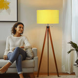 Butter Yellow Shade Retro Scandi Light - Wooden Tripod Floor Lamp - retro floor lamps
