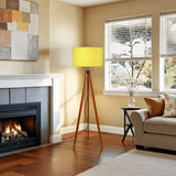 Butter Yellow Shade Retro Scandi Light - Wooden Tripod Floor Lamp - retro floor lamps