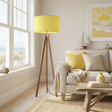 Butter Yellow Shade Retro Scandi Light - Wooden Tripod Floor Lamp - retro floor lamps