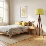 Butter Yellow Shade Retro Scandi Light - Wooden Tripod Floor Lamp - retro floor lamps