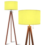 Butter Yellow Shade Retro Scandi Light - Wooden Tripod Floor Lamp - US Plug - retro floor lamps