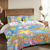 Retro 70s Flower Power Double Duvet Cover Set: Pastel Full Size Bedding