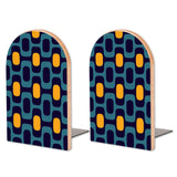 Retro Navy Gold Ovals wooden bookends, set of 2, with gold ovals on navy