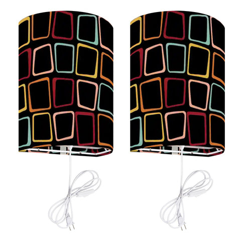 Pair of Retro Linen Shade Wall Sconces - Midcentury Modern Plug-in Lamps