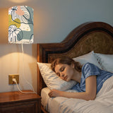 Retro Floral Linen Shade Wall Sconces - 60s Style Plug-in Lamp Set of 2