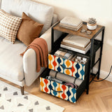 Midcentury Side Table with Power Outlets - Nightstand With Two Drawers