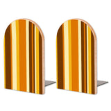 Retro Brown Stripe wooden bookends, set of 2, with orange, brown and cream stripes