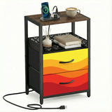 Retro 70s Sunset Midcentury Bedside Table with Power Strip & Drawers