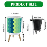 70s Midcentury Scandi Style Plant Pot with Wooden Legs, Wavy Blue Green