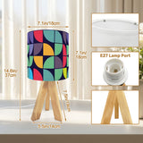 Retro Memphis Style Tripod Table Lamp – Linen Shade Smart LED Bedside Light