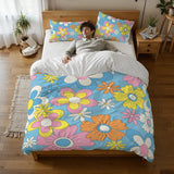 Retro 70s Flower Power Double Duvet Cover Set: Pastel Full Size Bedding