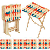 Foldable Snack Tables Set of 4 with Rack – Midcentury Retro Wooden TV Trays