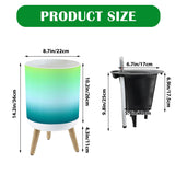 Retro Flower Pot - 70s Style, Wooden Legs, Fading Blue Green