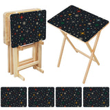 Atomic Stars Black retro TV tray set of 4, open table and four folded trays with storage rack