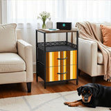 Retro 70s Striped Bedside Cabinet with Integrated Power Access