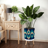 Nordic Style Plant Pot with Wooden Legs - Blue Beige Retro 60s