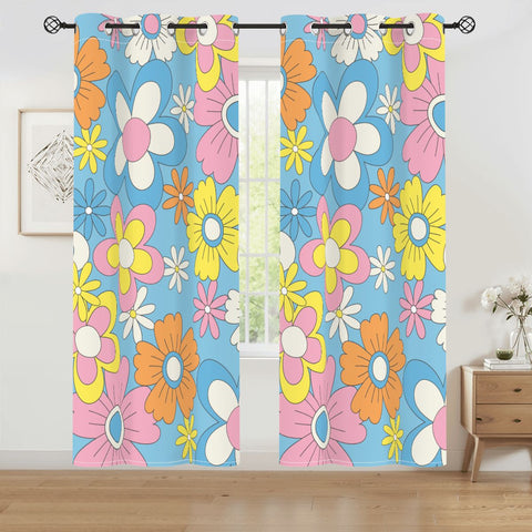 Floral 70s Midcentury Curtains: Pastel Colors Retro Blackout Drapes