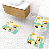Retro Bathroom Mat Set | Retro Midcentury 3-Piece Rugs, Multicolor Mosaic Tiles Pattern