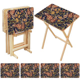 Navy Paisley retro TV tray set of 4, open table and four folded trays with storage rack