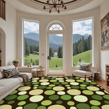 Green Retro Polka Dots Midcentury Retro Rug – Soft 70s Style Non-Slip Rug